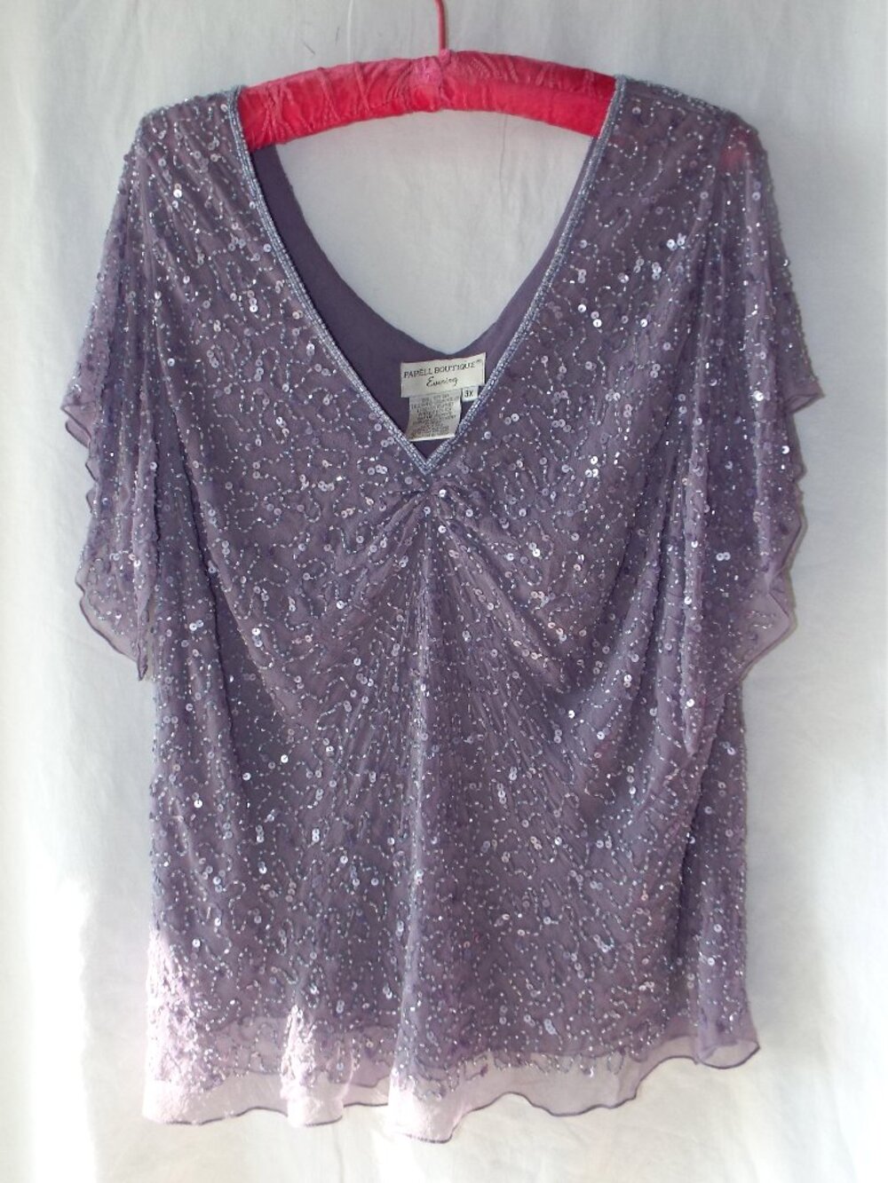 Adrianna Papell Blouse Womens Purple Beaded Sequin Silk Vintage Sz 3X 1990s
